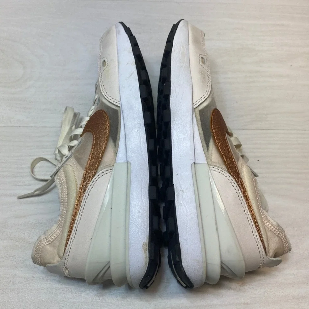 Nike Womens 10 Waffle One Sneakers Running Shoes Cream Copper FB1298-600 Mesh